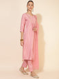 Janasya Pink Crepe Silk Yoke Embroidery Set