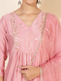 Janasya Pink Crepe Silk Yoke Embroidery Set