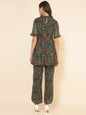 Janasya Green Chiffon Lurex Floral Printed Co-ords