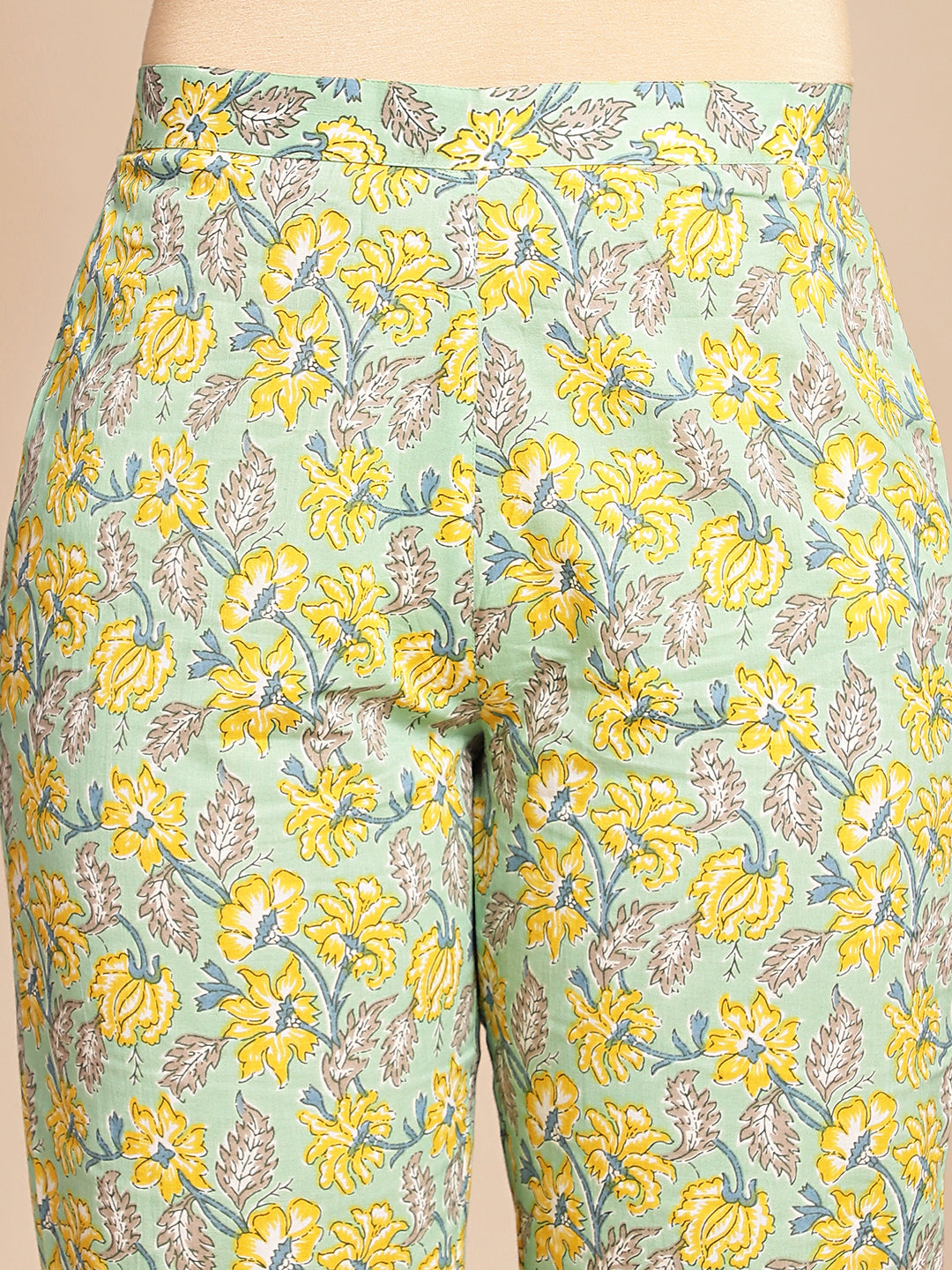 Janasya Light Green Cotton Floral Straight Co-ord Set