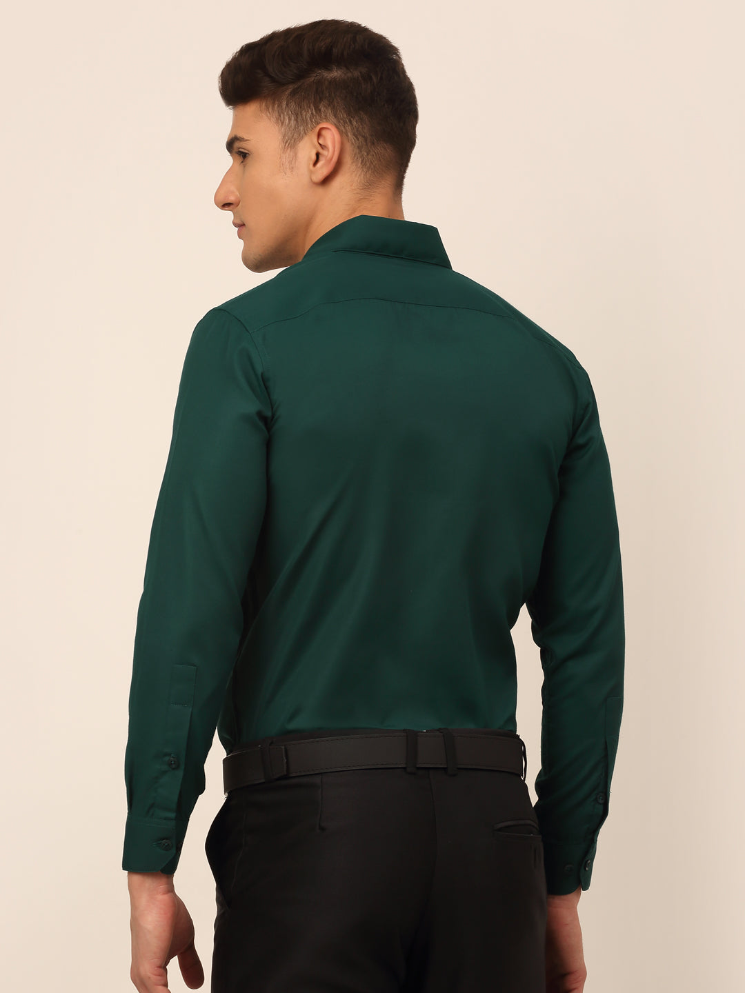 Jainish Men's Green Formal Solid Shirts