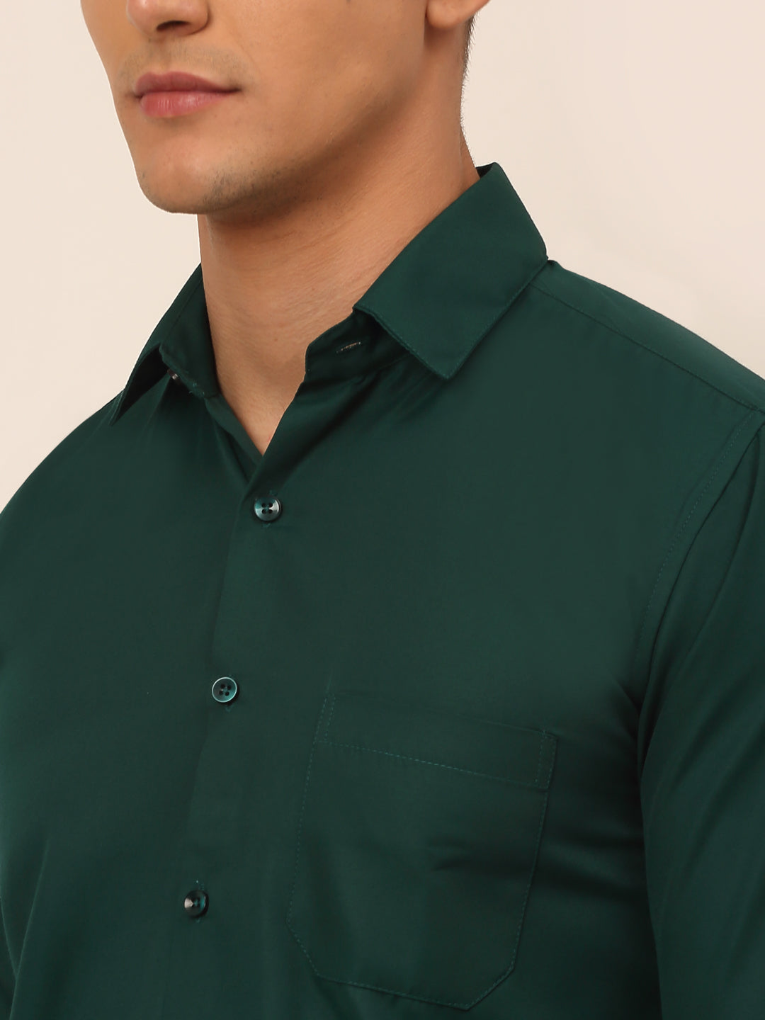 Jainish Men's Green Formal Solid Shirts