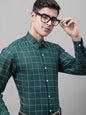 Jainish Men's Green Cotton Checked Formal Shirt