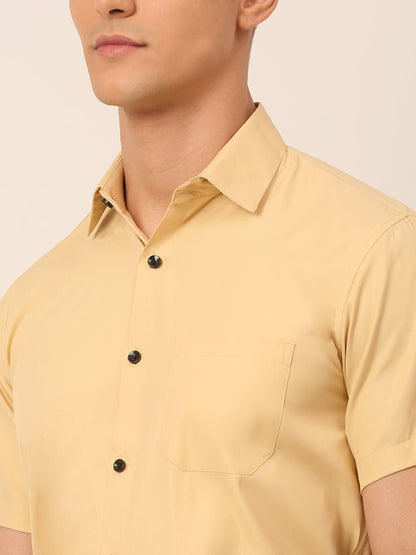 Jainish Men's Cotton Half Sleeves Solid Formal Shirts - Beige