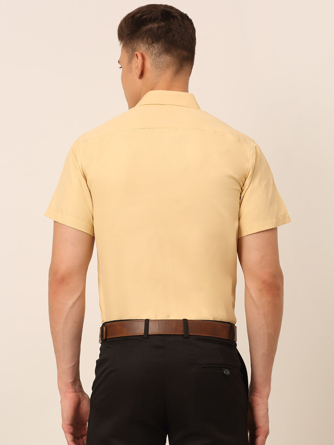 Jainish Men's Cotton Half Sleeves Solid Formal Shirts - Beige