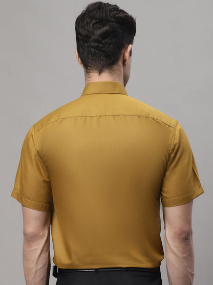 Jainish Men's Cotton Half Sleeves Solid Formal Shirts - Mustard