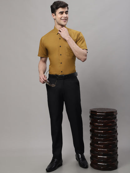 Jainish Men's Cotton Half Sleeves Solid Formal Shirts - Mustard