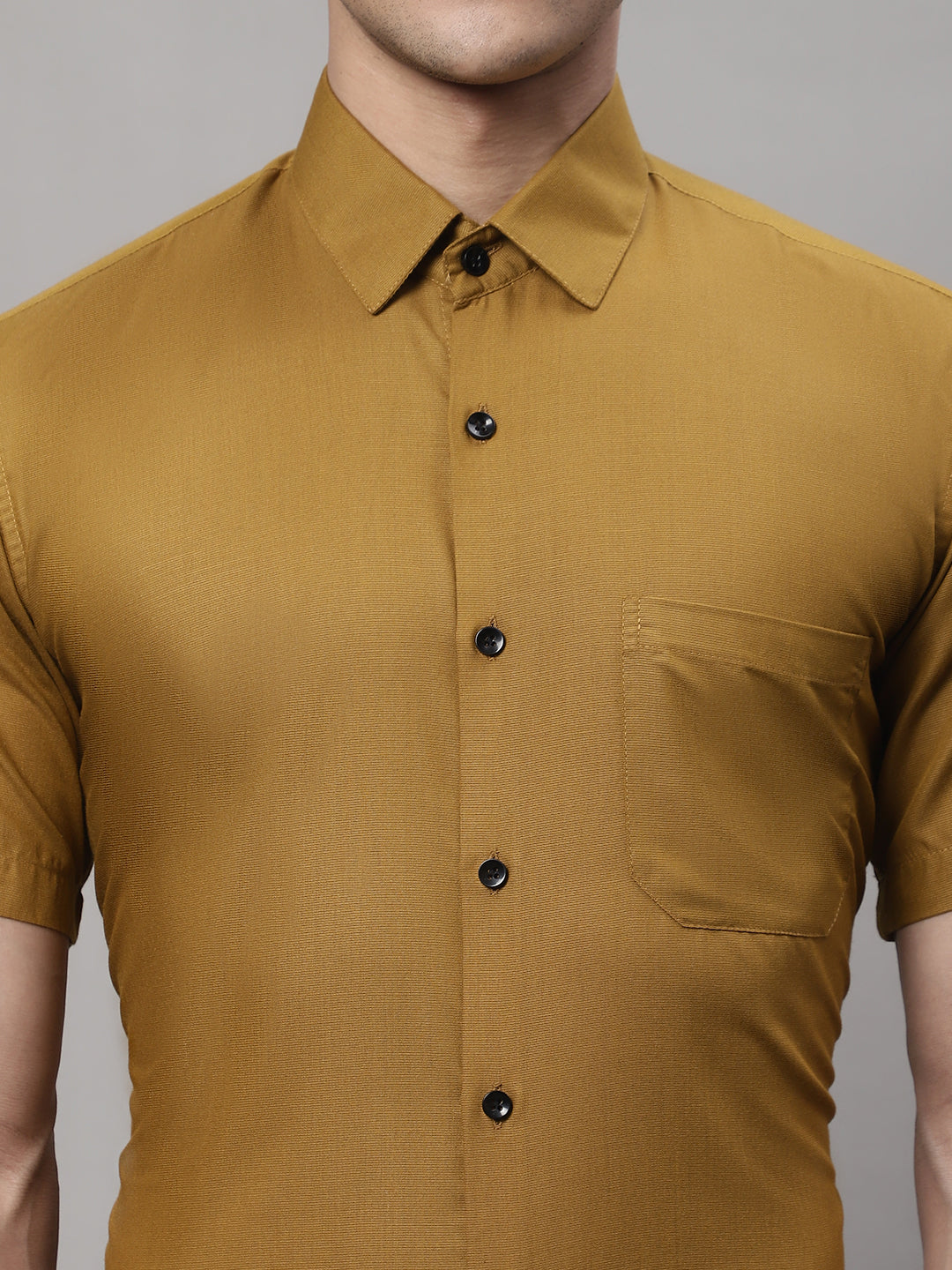 Jainish Men's Cotton Half Sleeves Solid Formal Shirts - Mustard