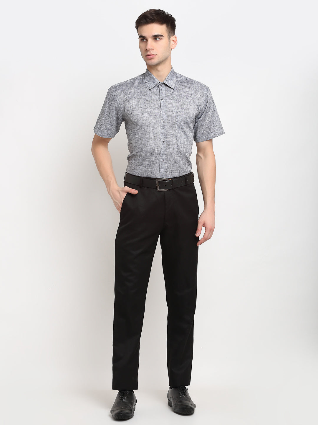 Jainish Grey Men's Solid Cotton Half Sleeves Formal Shirt ( SF 783Grey )