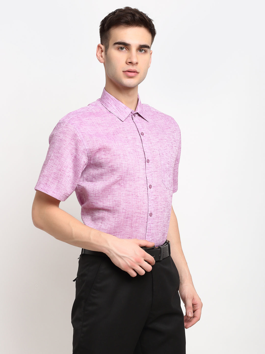 Jainish Purple Men's Solid Cotton Half Sleeves Formal Shirt ( SF 783Purple )