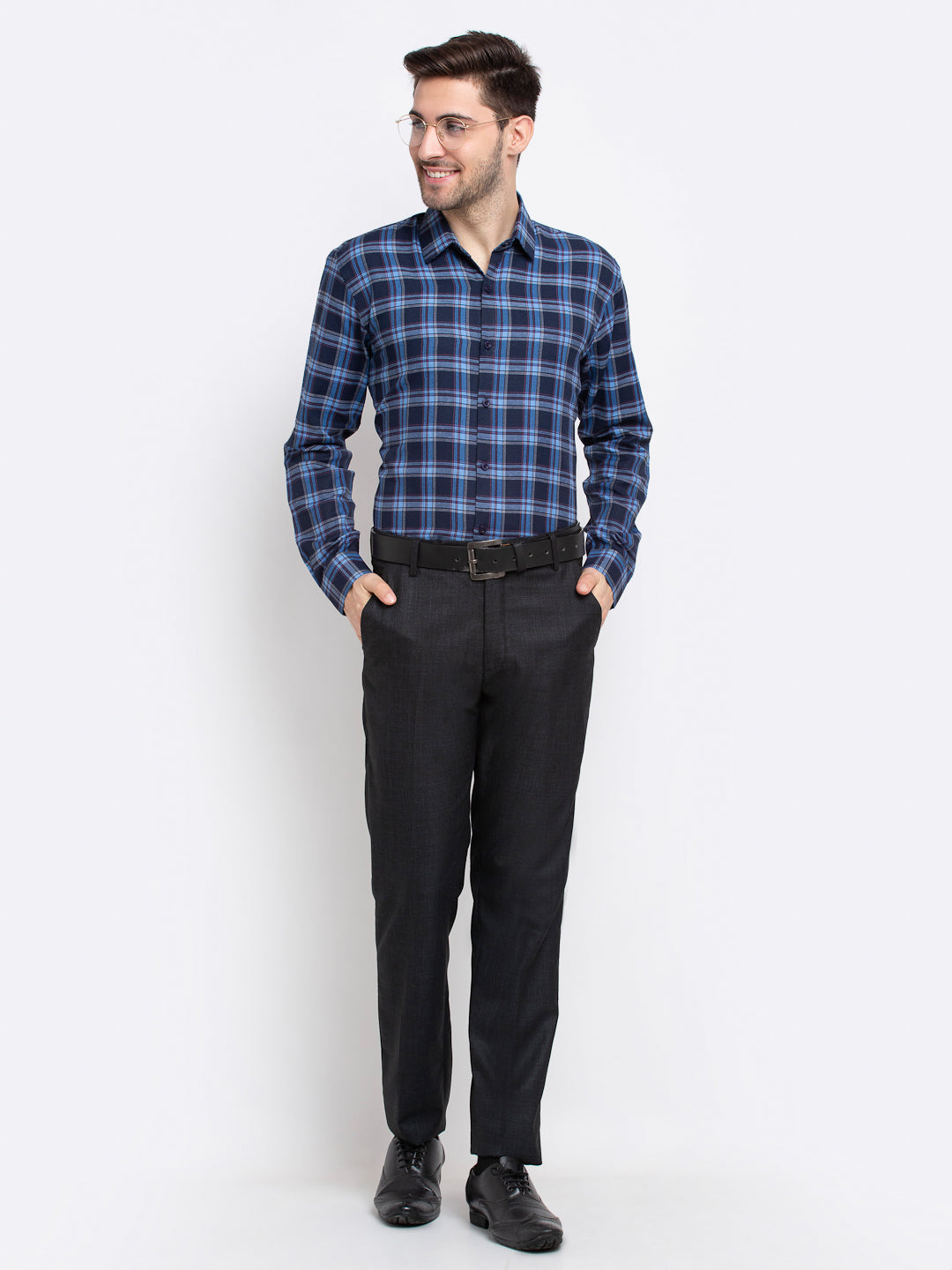Jainish Blue Men's Checked Cotton Formal Shirt ( SF 786Blue )