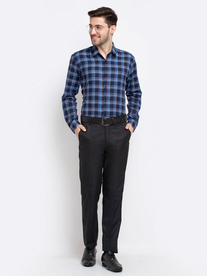 Jainish Blue Men's Checked Cotton Formal Shirt ( SF 786Blue )