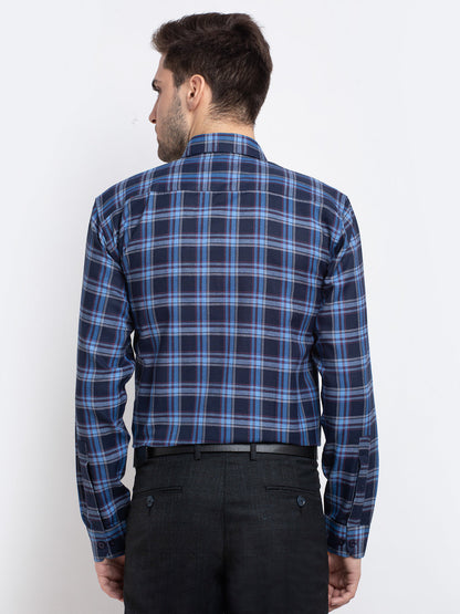Jainish Blue Men's Checked Cotton Formal Shirt ( SF 786Blue )