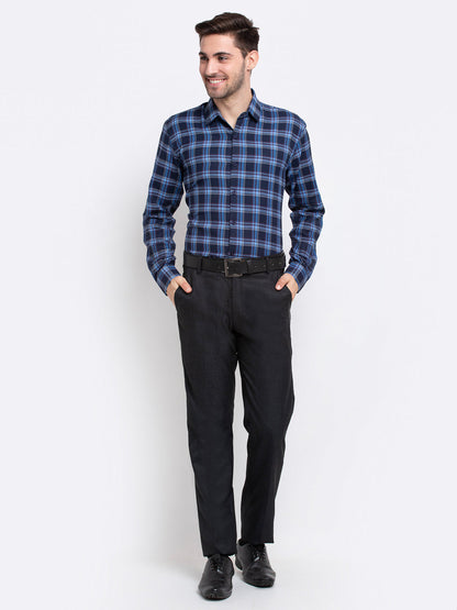 Jainish Blue Men's Checked Cotton Formal Shirt ( SF 786Blue )