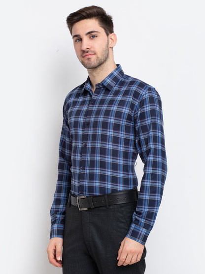 Jainish Blue Men's Checked Cotton Formal Shirt ( SF 786Blue )