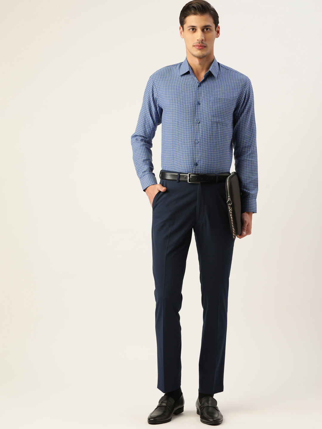 Jainish Men's Cotton Checked Formal Shirts ( SF 804Blue )