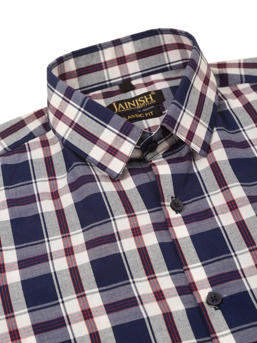 Jainish Men's Cotton Checked Half Sleeve Formal Shirts ( SF 808Navy )