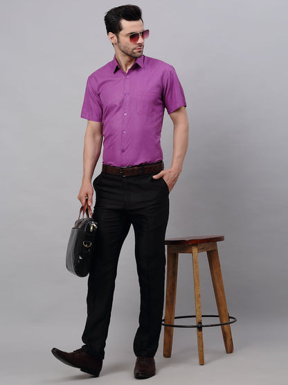 Jainish Men's Cotton Solid Half Sleeves Formal Shirt - Purple