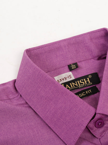 Jainish Men's Cotton Solid Half Sleeves Formal Shirt - Purple