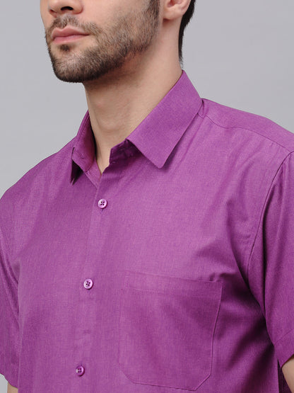 Jainish Men's Cotton Solid Half Sleeves Formal Shirt - Purple