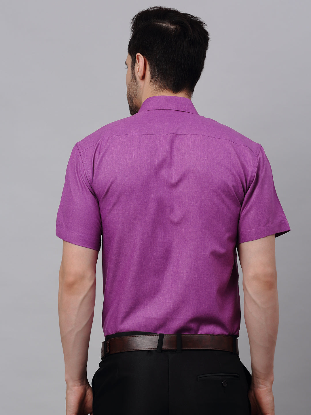 Jainish Men's Cotton Solid Half Sleeves Formal Shirt - Purple