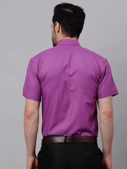 Jainish Men's Cotton Solid Half Sleeves Formal Shirt - Purple