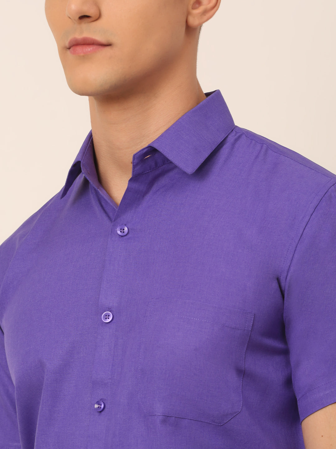 Jainish Men's Cotton Solid Half Sleeves Formal Shirt - Voilet