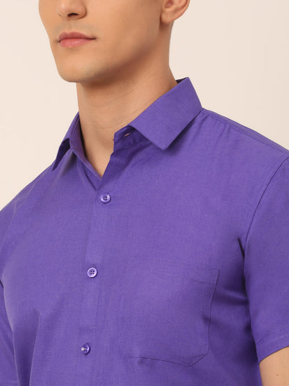 Jainish Men's Cotton Solid Half Sleeves Formal Shirt - Voilet