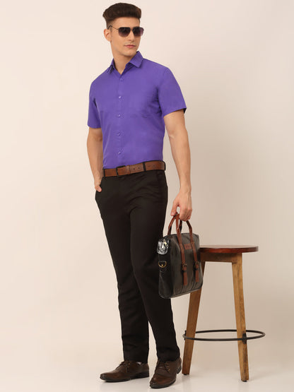 Jainish Men's Cotton Solid Half Sleeves Formal Shirt - Voilet