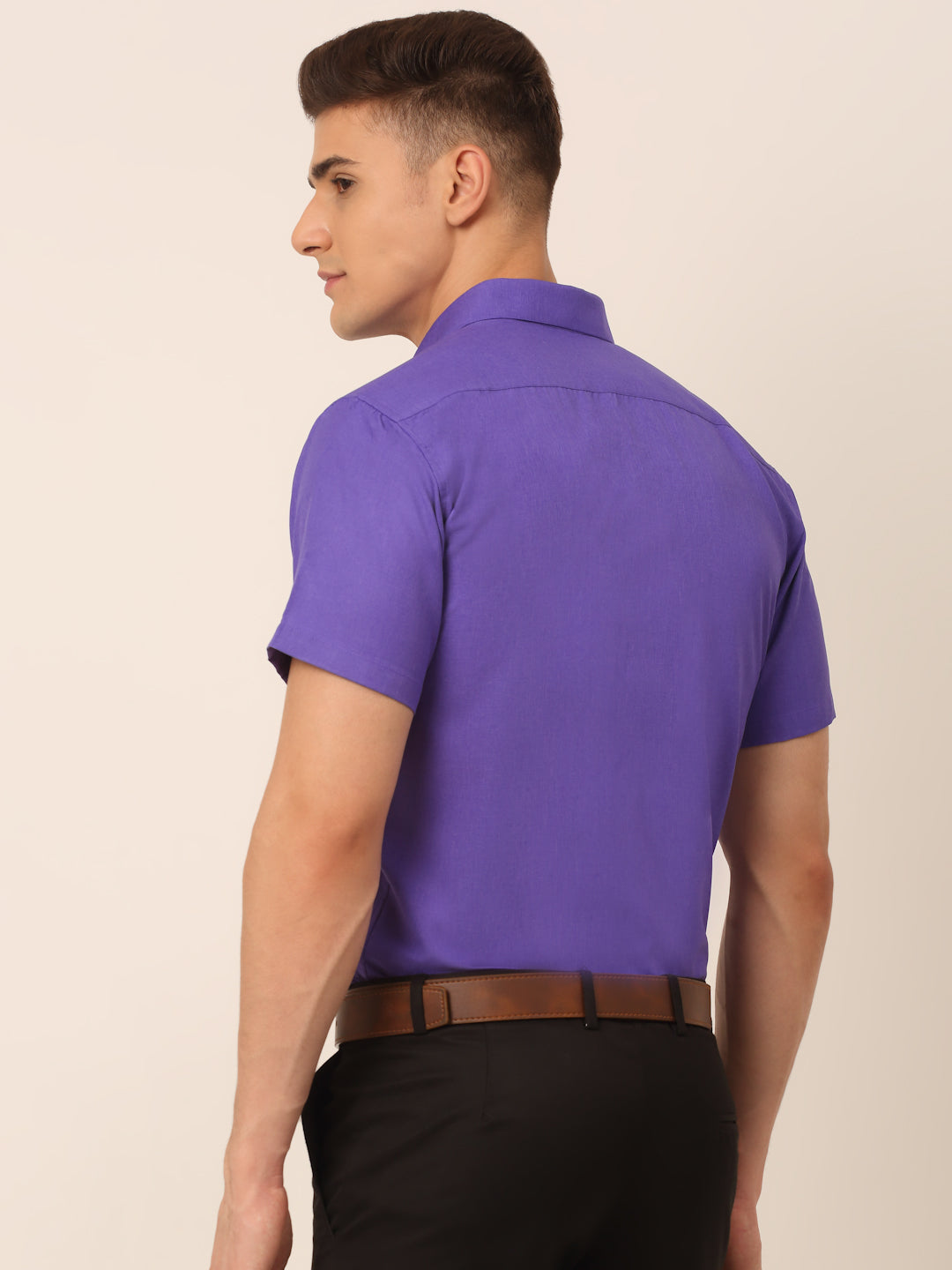 Jainish Men's Cotton Solid Half Sleeves Formal Shirt - Voilet
