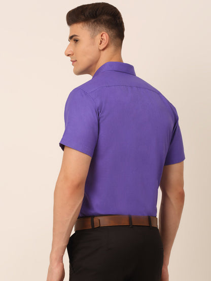 Jainish Men's Cotton Solid Half Sleeves Formal Shirt - Voilet