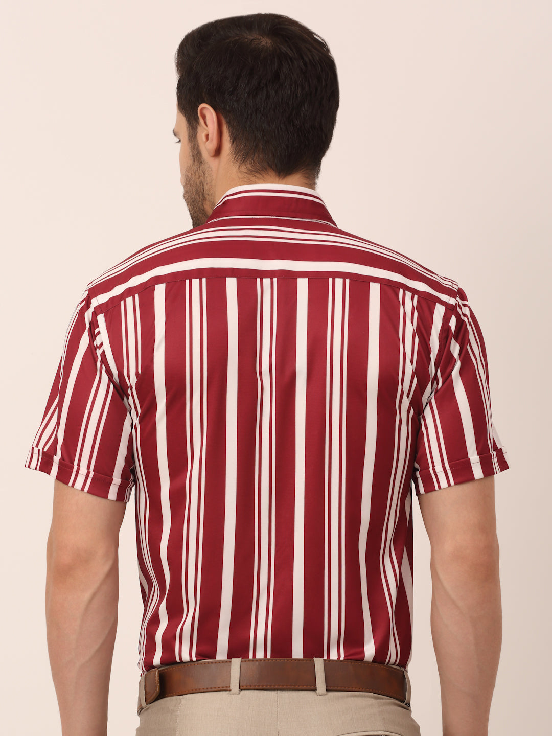 Jainish Men's Lycra Striped Half Sleeve Formal Shirts ( SF 812Maroon )
