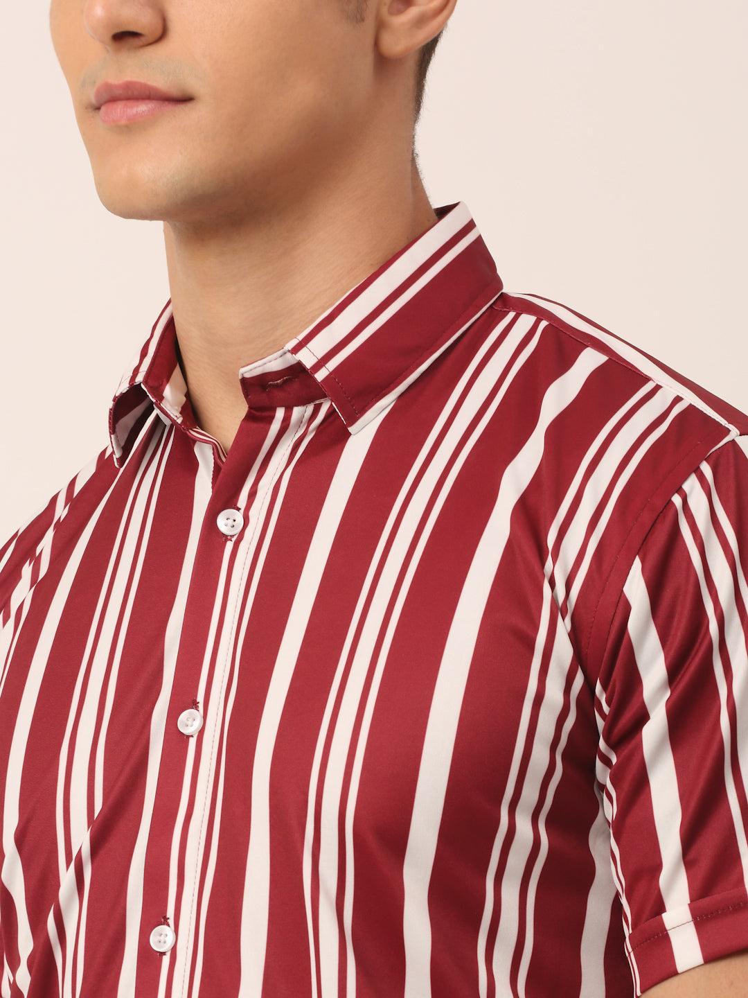 Jainish Men's Lycra Striped Half Sleeve Formal Shirts ( SF 812Maroon )