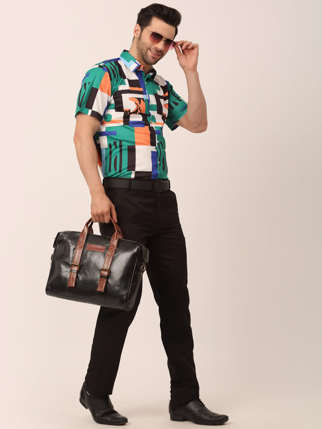 Jainish Men's Lycra Printed Half Sleeve Formal Shirts ( SF 814Green )