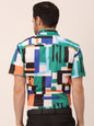 Jainish Men's Lycra Printed Half Sleeve Formal Shirts ( SF 814Green )
