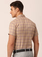 Jainish Men's Cotton Checked Half Sleeve Formal Shirts ( SF 815Brown )