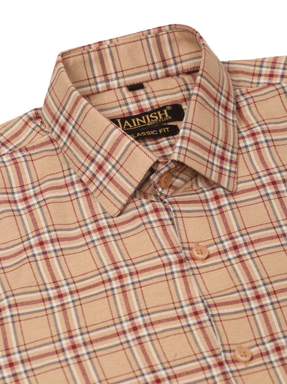 Jainish Men's Cotton Checked Half Sleeve Formal Shirts ( SF 815Brown )