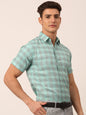 Jainish Men's Cotton Checked Half Sleeve Formal Shirts ( SF 815Green )