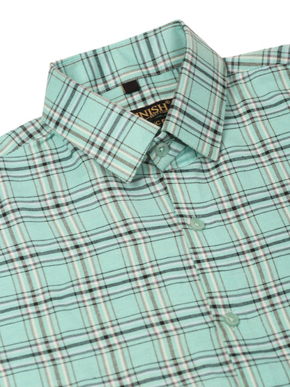 Jainish Men's Cotton Checked Half Sleeve Formal Shirts ( SF 815Green )