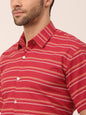 Jainish Men's Cotton Striped Half Sleeve Formal Shirts ( SF 816Maroon )