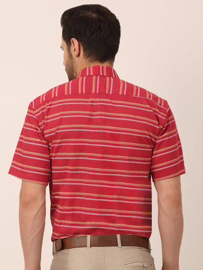 Jainish Men's Cotton Striped Half Sleeve Formal Shirts ( SF 816Maroon )