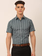 Jainish Men's Cotton Striped Formal Shirts - Grey