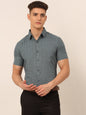 Jainish Men's Cotton Printed Formal Shirts - Grey