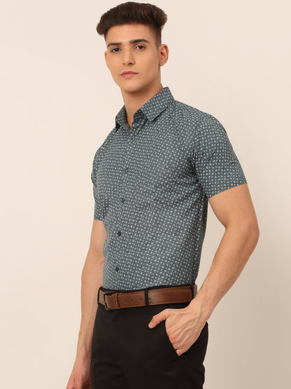Jainish Men's Cotton Printed Formal Shirts - Grey