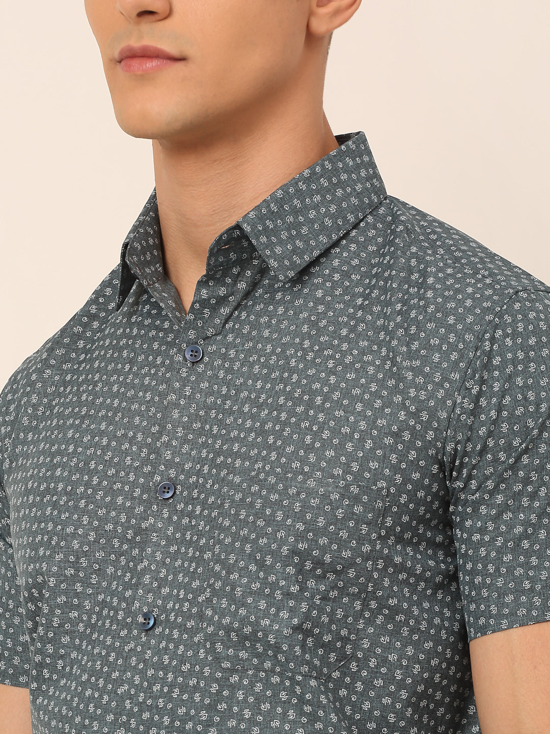Jainish Men's Cotton Printed Formal Shirts - Grey