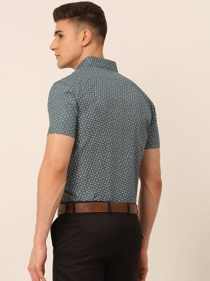 Jainish Men's Cotton Printed Formal Shirts - Grey