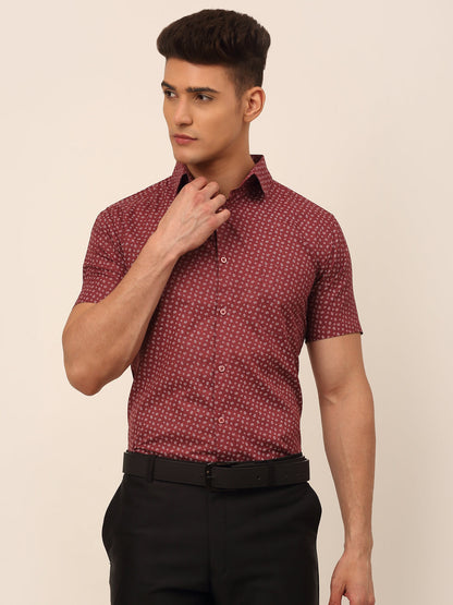Jainish Men's Cotton Printed Formal Shirts - Maroon