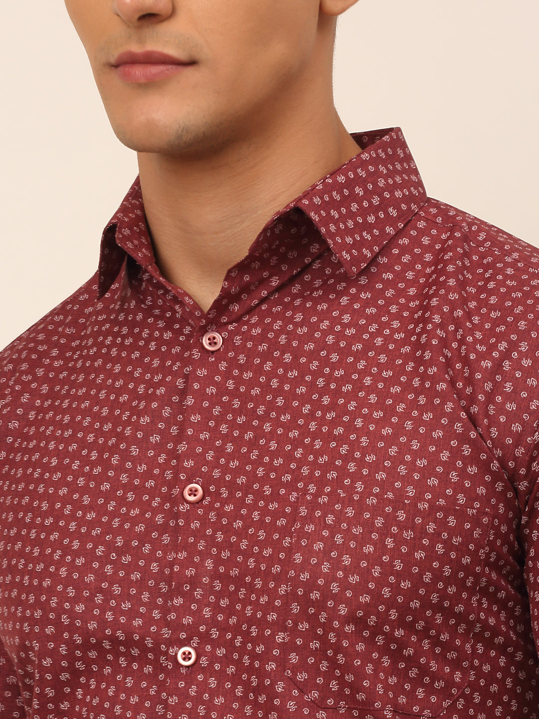 Jainish Men's Cotton Printed Formal Shirts - Maroon