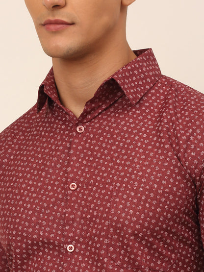 Jainish Men's Cotton Printed Formal Shirts - Maroon