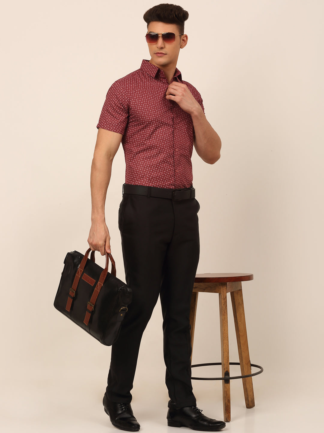 Jainish Men's Cotton Printed Formal Shirts - Maroon